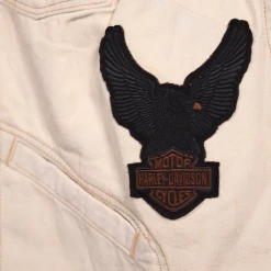 Harley-Davidson Women's Cream Denim Leather Sleeves Button Up Jacket