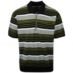 OBEY Men's Olive Blue Black Striped Zip S/S Polo Shirt (S26)