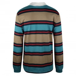 Volcom Men's Teal, Navy & Brown Striped L/S Polo T-Shirt (S04)