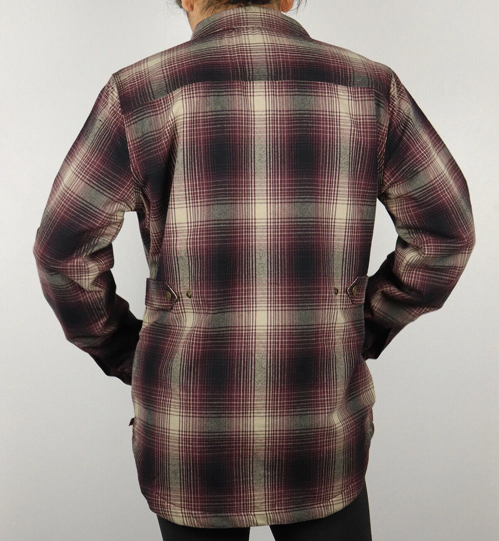 Carhartt Women's Wine Black Cream Plaid Snap On Button Sherpa Lined Shirt Jacket 8 Carhartt Women's Wine Black Cream Plaid Snap On Button Sherpa Lined Shirt Jacket