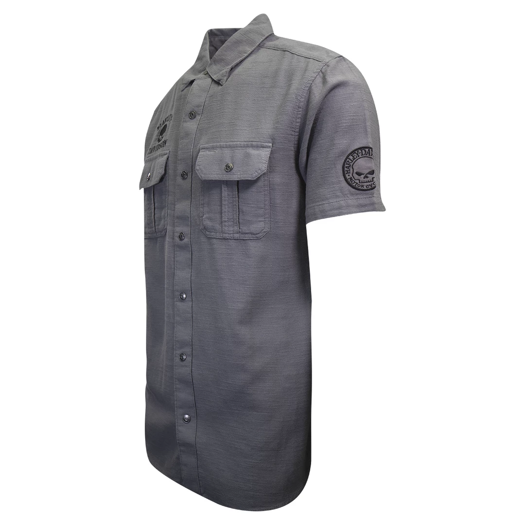 Harley-Davidson Men's Grey Skull S/S Woven Shirt (S11) 4 Harley-Davidson Men's Grey Skull S/S Woven Shirt (S11)