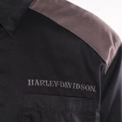 Harley-Davidson Men's Black Grey Shoulder Accent Skull L/S Woven Shirt (S24) New Arrivals