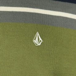 Volcom Men's Olive Green, Navy, Gray & White Striped L/S Polo T-Shirt (S05)