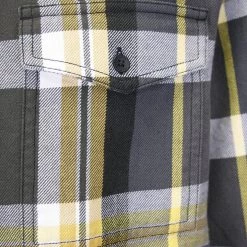 GUESS Men's Grey Yellow Olive Green White Plaid L/S Flannel Shirt