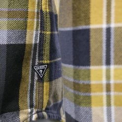 GUESS Men's Grey Yellow Olive Green White Plaid L/S Flannel Shirt