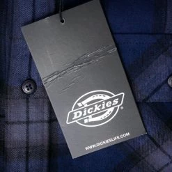 Dickies Men's Navy Blue & Black Plaid Brownsburg L/S Flannel Shirt (S08)