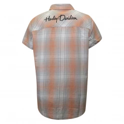 Harley-Davidson Women's Coral Grey Plaid S/S Woven Shirt (S01) 13 Harley-Davidson Women's Coral Grey Plaid S/S Woven Shirt (S01)
