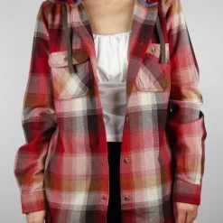 Woven Shirts Carhartt Women's True Red Dark Brown Cream Plaid Hooded L/S Woven Shirt