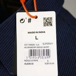 Superdry Men's Indigo Striped Traditional Workwear Plaid L/S Woven Shirt