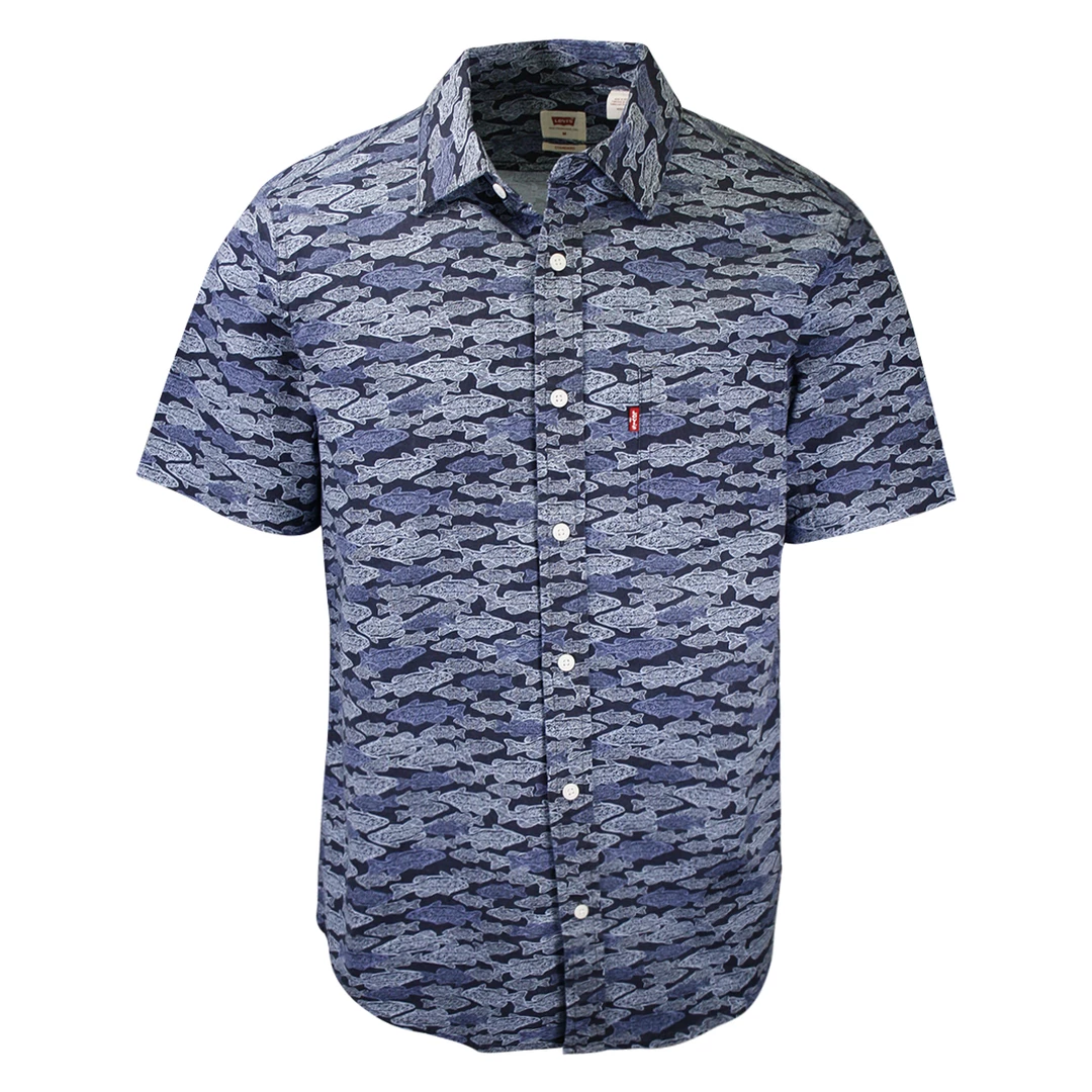 Levi's Men's Blue Fish S/S Woven Shirt 3 Levi's Men's Blue Fish S/S Woven Shirt