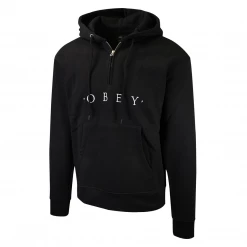 OBEY Men's Black Mock Neck 1/4 Zip Nouvelle L/S Pullover Hoodie (Size Small)