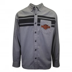 Harley-Davidson Men's Grey Black Sport Lines L/S Woven Shirt (S07)