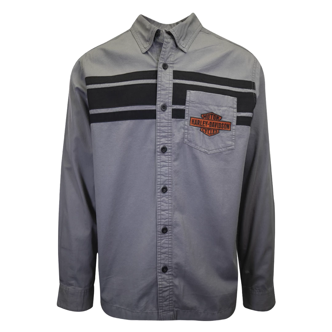 Harley-Davidson Men's Grey Black Sport Lines L/S Woven Shirt (S07) 4 Harley-Davidson Men's Grey Black Sport Lines L/S Woven Shirt (S07)