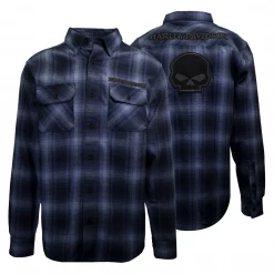 Harley-Davidson Men's Blue Plaid Skull L/S Woven Shirt (S01)