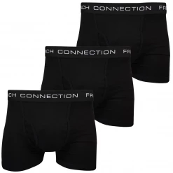 Fcuk, French Connection Mens French Connection Men's 3 Pack Black W/ Black Strap Boxer Briefs (S17)