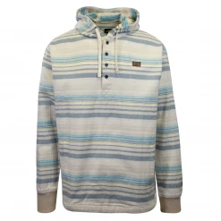 O'Neill Men's Cream Blue Striped Light Weight Viewpoint Henley Hoodie (S01)
