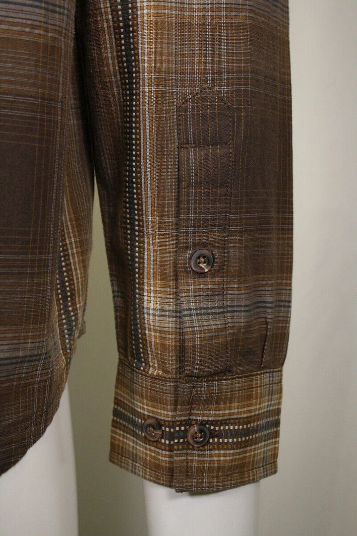 PrAna Men's Brown Orange Blue Plaid L/S Woven Shirt (S63) 8 PrAna Men's Brown Orange Blue Plaid L/S Woven Shirt (S63)