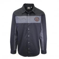 Harley-Davidson Men's Black Grey Two-Tone Copper Block L/S Woven Shirt (S04)
