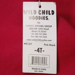 Wild Child Hoodies Kid's Pink Shark Pull Over Hoodie (S06)