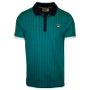 FILA Men's Green Striped Snap On F-Box S/S Polo T-Shirt (S42) (Size XS)