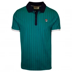 FILA Men's Green Striped Snap On F-Box S/S Polo T-Shirt (S42) (Size XS)