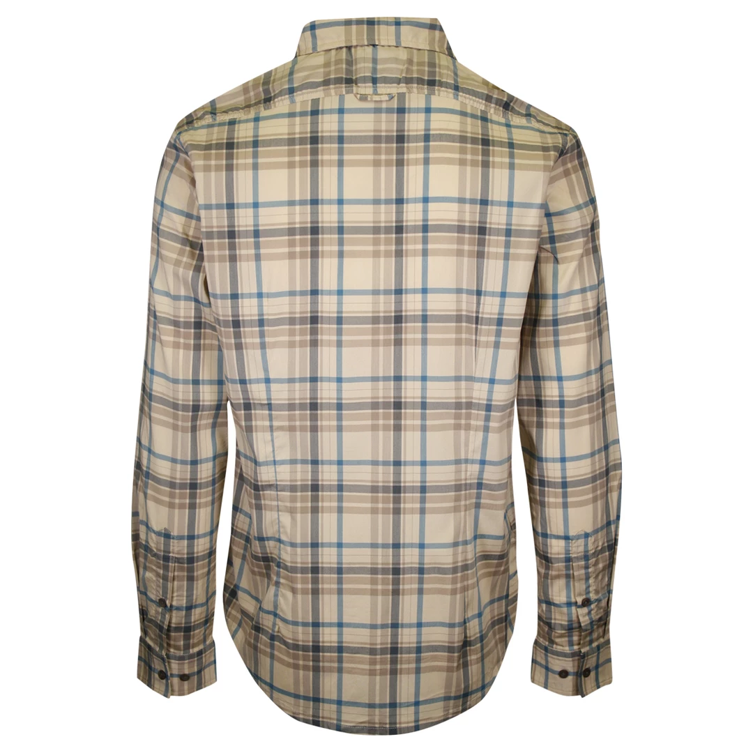 PrAna Men's Cream Brown Blue Plaid L/S Woven Shirt (S51) 5 PrAna Men's Cream Brown Blue Plaid L/S Woven Shirt (S51)