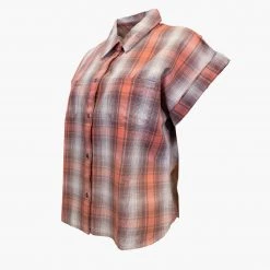 Harley-Davidson Women's Red Orange Ombre Plaid S/S Woven Shirt Vest (S03)