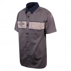 Harley-Davidson Men's Navy Collar Grey Two Tone S/S Woven Shirt (S25) 11 Harley-Davidson Men's Navy Collar Grey Two Tone S/S Woven Shirt (S25)