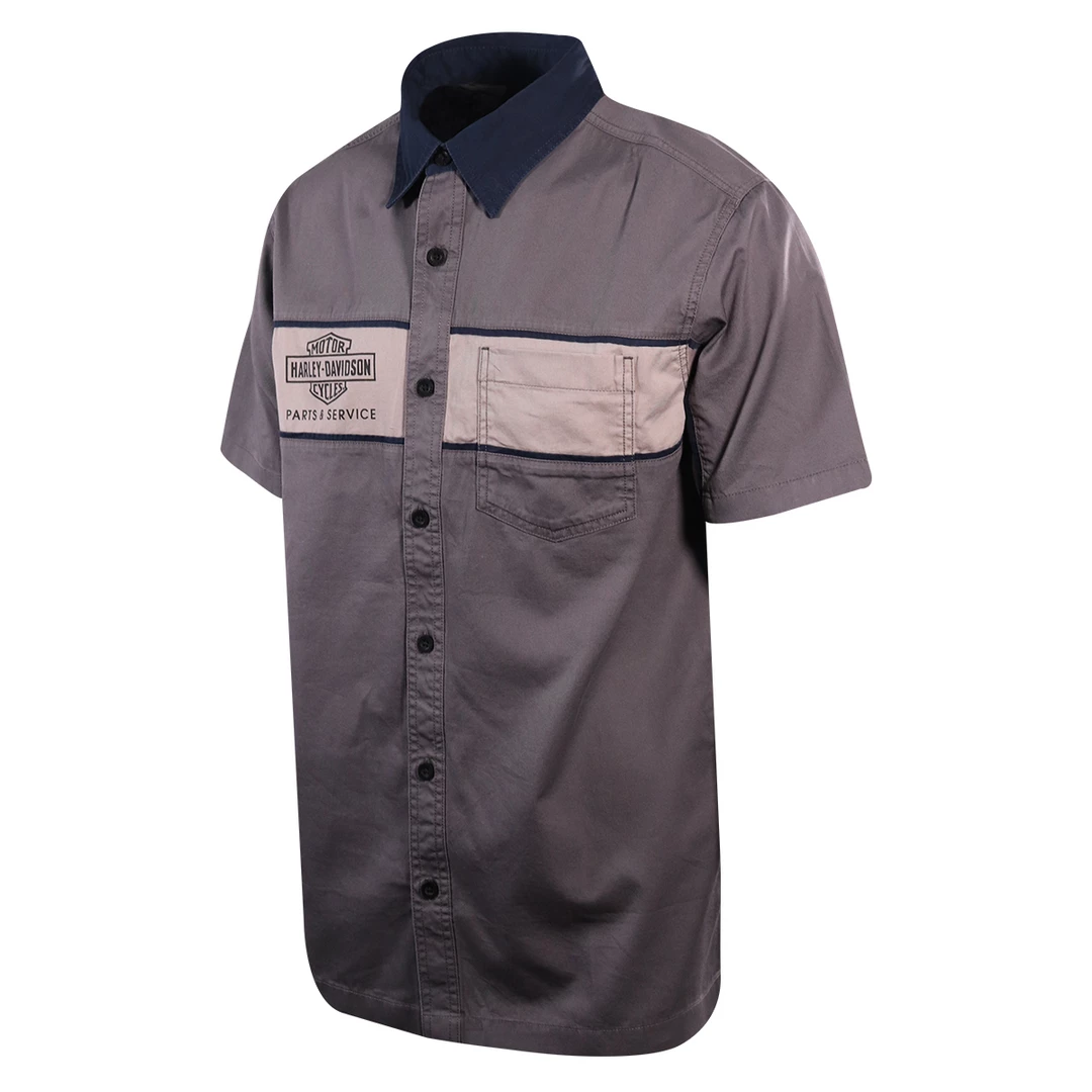 Harley-Davidson Men's Navy Collar Grey Two Tone S/S Woven Shirt (S25) 5 Harley-Davidson Men's Navy Collar Grey Two Tone S/S Woven Shirt (S25)
