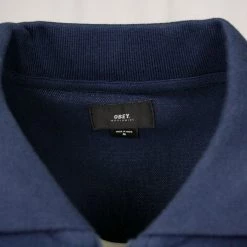 OBEY Men's Navy Red Purple Full Zip L/S Polo Shirt (S12)