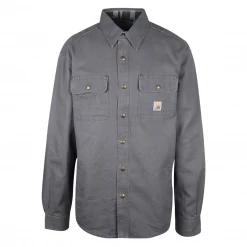 Carhartt Men's Gray Flannel Lined Snap On Button Collared L/S Jacket Mens