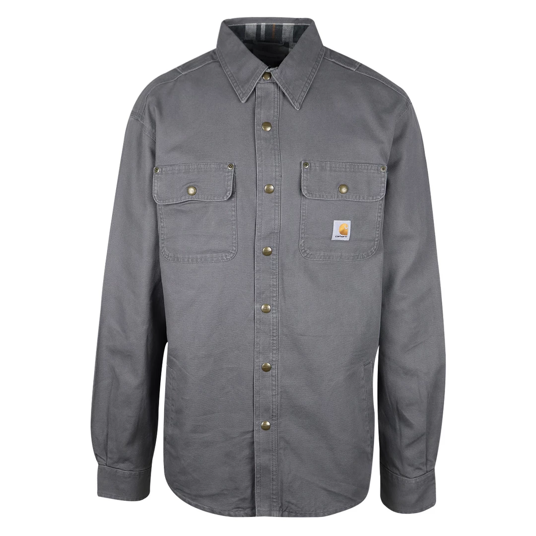 Carhartt Men's Gray Flannel Lined Snap On Button Collared L/S Jacket Mens 3 Carhartt Men's Gray Flannel Lined Snap On Button Collared L/S Jacket Mens