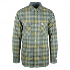 New Arrivals Carhartt Men's Sage Green Seafoam Gold Plaid Snap Front L/S Woven Shirt (S07)