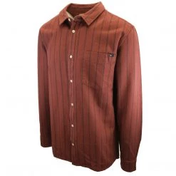 Quiksilver Men's Maroon Navy Striped L/S Flannel Shirt (S12) Mens
