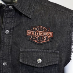 Harley-Davidson Men's Charcoal Denim Orange Logo Badge Sleeveless Vest (S01) 12 Harley-Davidson Men's Charcoal Denim Orange Logo Badge Sleeveless Vest (S01)