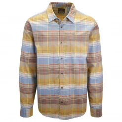 PrAna Men's Golden Brown Blue Salmon Plaid L/S Woven Shirt (S26)