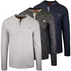 GUESS Men's Dunston Henley L/S T-Shirt (Retail $39.99) S01