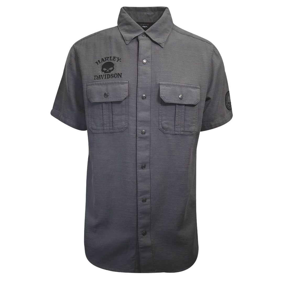 Harley-Davidson Men's Grey Skull S/S Woven Shirt (S11) 3 Harley-Davidson Men's Grey Skull S/S Woven Shirt (S11)