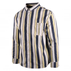 Quiksilver Men's Navy Yellow White Vertical Striped L/S Woven Shirt (S17) Quik Silver