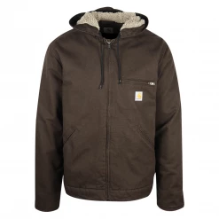 Mens Carhartt Men's Dark Brown Full Zip Hooded Sherpa-Lined Jacket (S15)