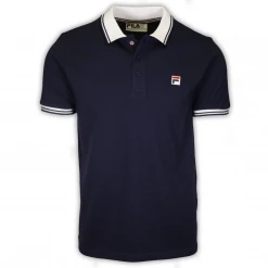 FILA Men's Navy Ribbed Button F-Box S/S Polo T-Shirt (S30) (Size XS)