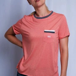 Roxy Women's Ribbed Collar Two Tone Pocket S/S T-Shirt (S10)