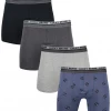 Mens Lucky Brand Men's Grey, Blue, Black & Clover Pattern 4 Pack Boxer Briefs (S04)
