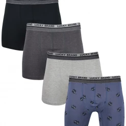 Mens Lucky Brand Men's Grey, Blue, Black & Clover Pattern 4 Pack Boxer Briefs (S04)