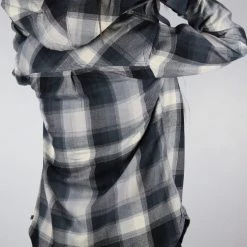 Carhartt Women's Black Charcoal Grey Plaid Hooded L/S Woven Shirt