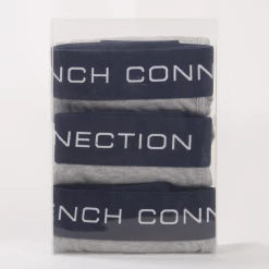 French Connection Men's 3 Pack Grey W/ Navy Blue Strap Boxer Briefs (S10) Mens