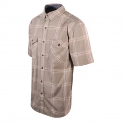 New Arrivals Carhartt Men's Tan Brown Cream Plaid Lightweight S/S Woven Shirt (S08)