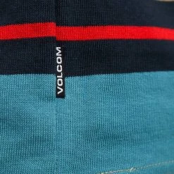 Volcom Men's Teal, Navy & Brown Striped L/S Polo T-Shirt (S04)