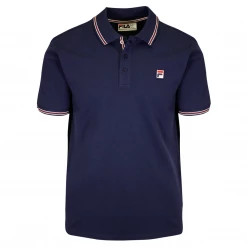 FILA Men's Navy Blue Ribbed Button F-Box S/S Polo T-Shirt (S35)