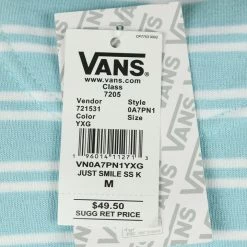 Vans Men's Cyan Blue White Striped Just Smile S/S T-Shirt (S02)